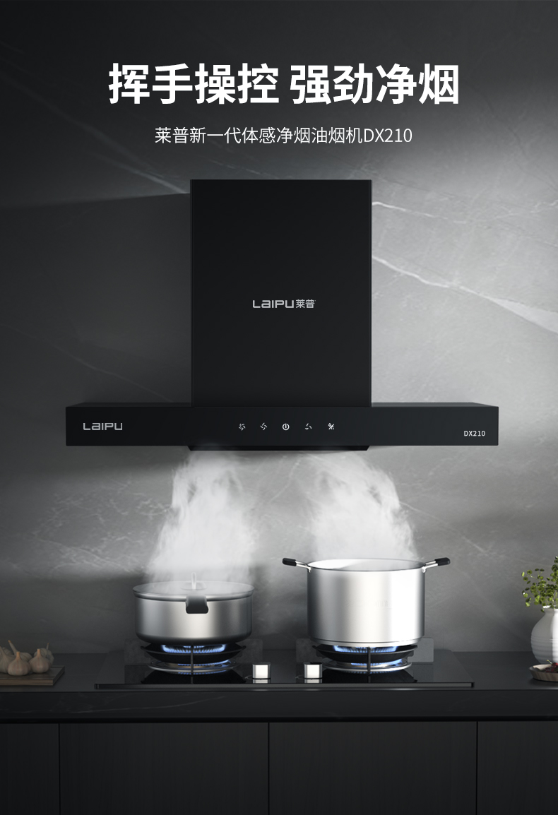 莱普新一代体感净烟油烟机DX210｜挥手操控 强劲净烟